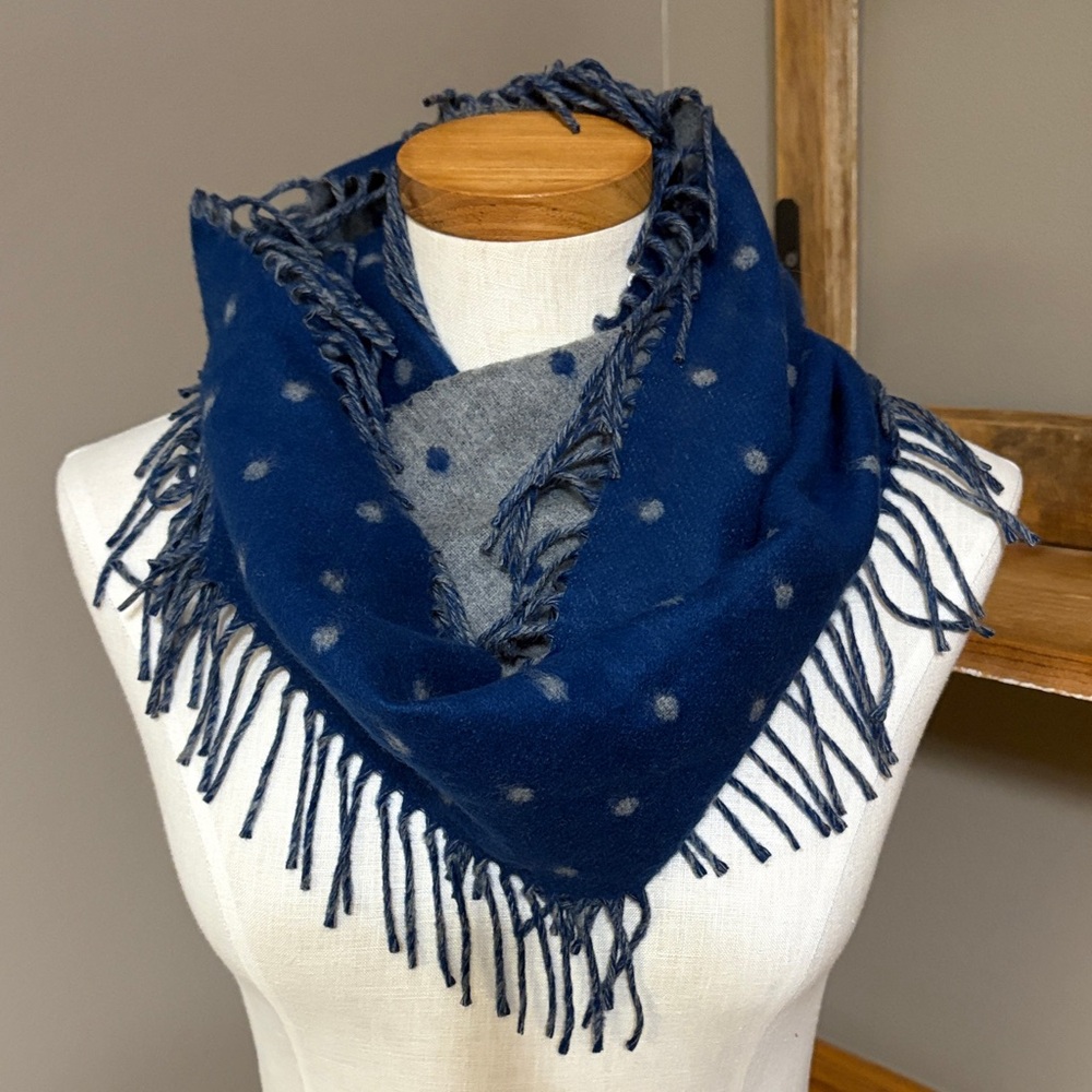 Fraas cashmink reversible Gray & Blue Polka Dot Fringe Scarf